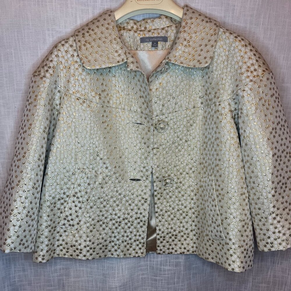 Retro gold polka dot collared 3/4 sleeve 1960 inspired 3 button cropped jacket M